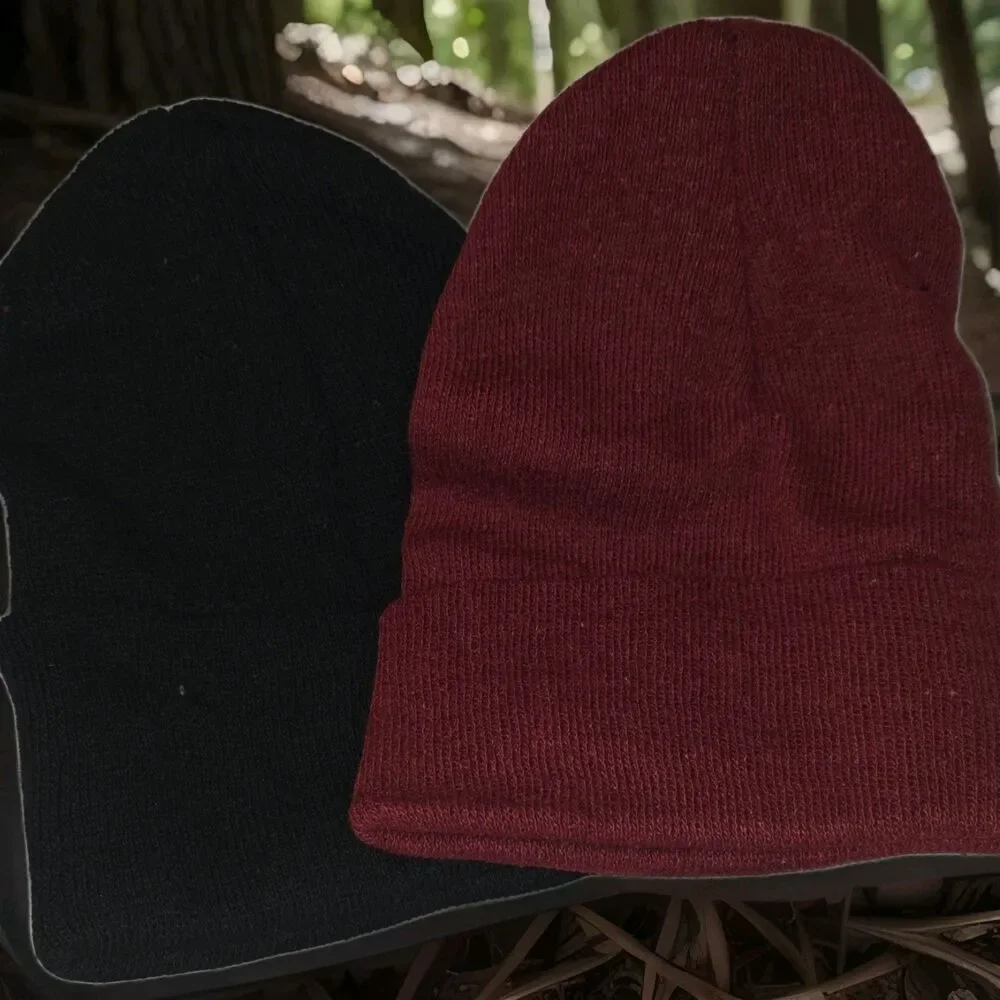 2 Pack Boys Knit Hat New Without Tags One Size  Winter Warm Black Black Burgandy